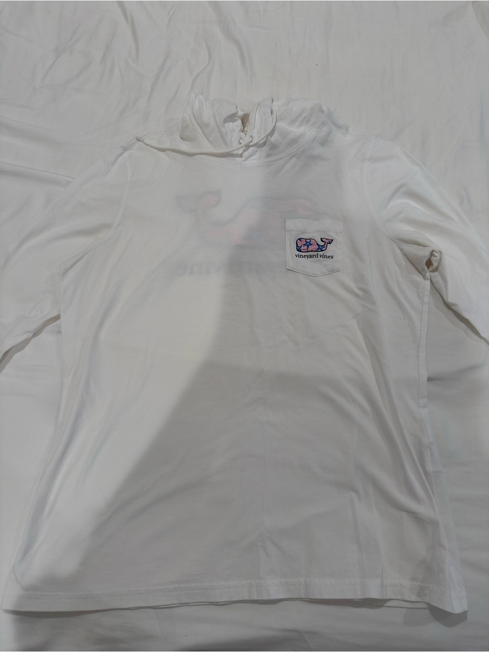 Vineyard Vines White Long Sleeve Pocket Shirt with Whale Logo